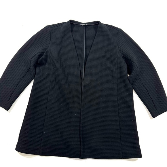 Eileen Fisher Waffle Knit Open Front Shirt Cardigan Black - Picture 1 of 6